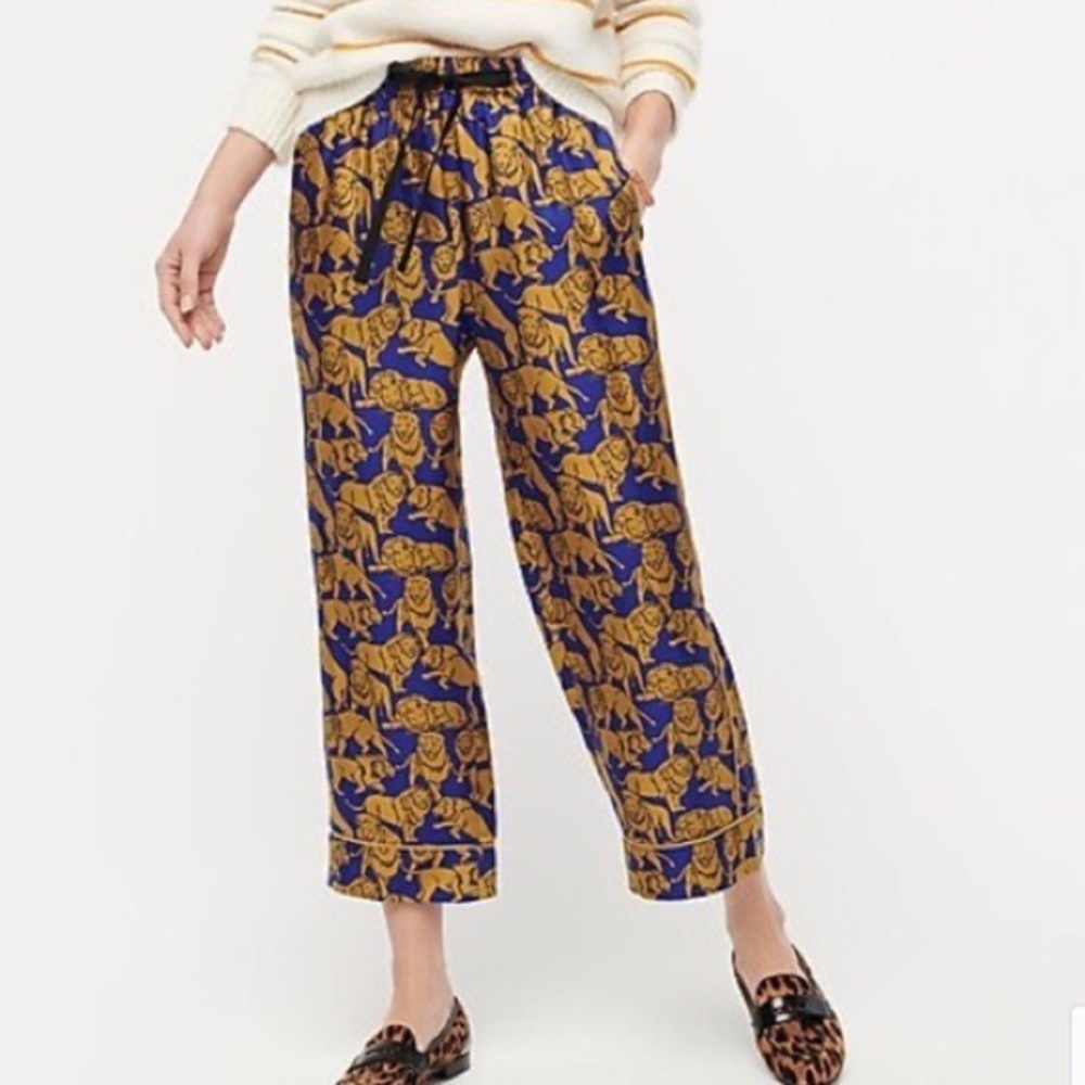 J. Crew Collection Silk Sleepy Lion Graphic Trousers